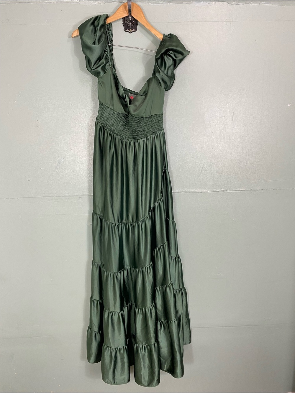 Free People Sundrenched Silky Maxi Dress Green Tiered Medium - Picture 3 of 14